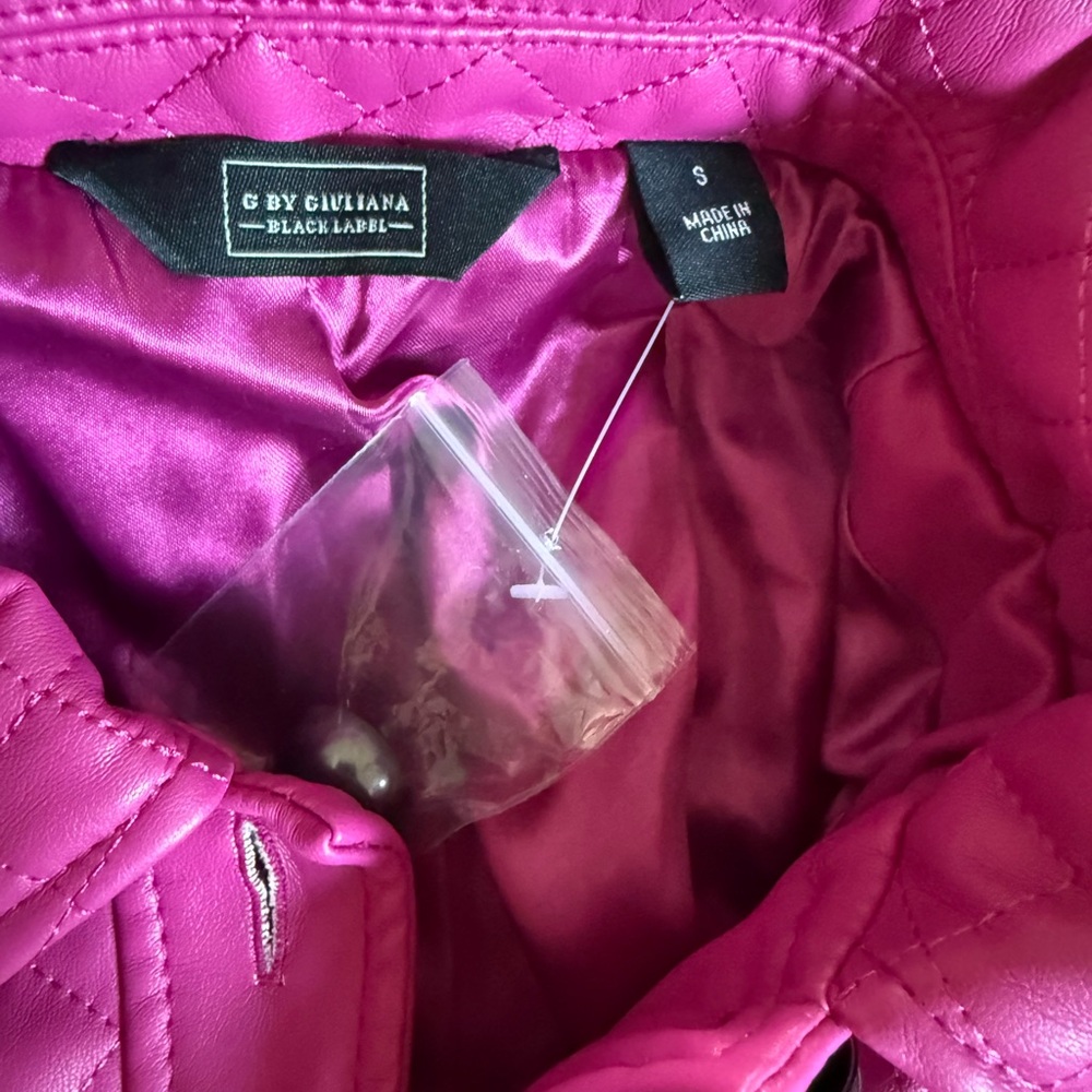 G by Giuliana faux Leather Jacket Pink NWOT buttons quilted Black Label SMALL - Picture 3 of 6